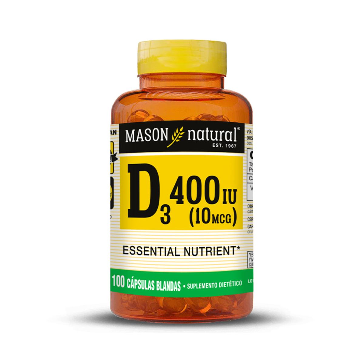 MASON NATURAL - Vitamina D3 400 UI - Mason Natural - 100 Cáps. Blandas