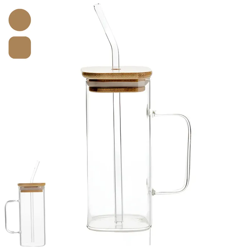 INSPIRA MARKET - Vaso Taza de Vidrio con Sorbete y Tapa de Bambú