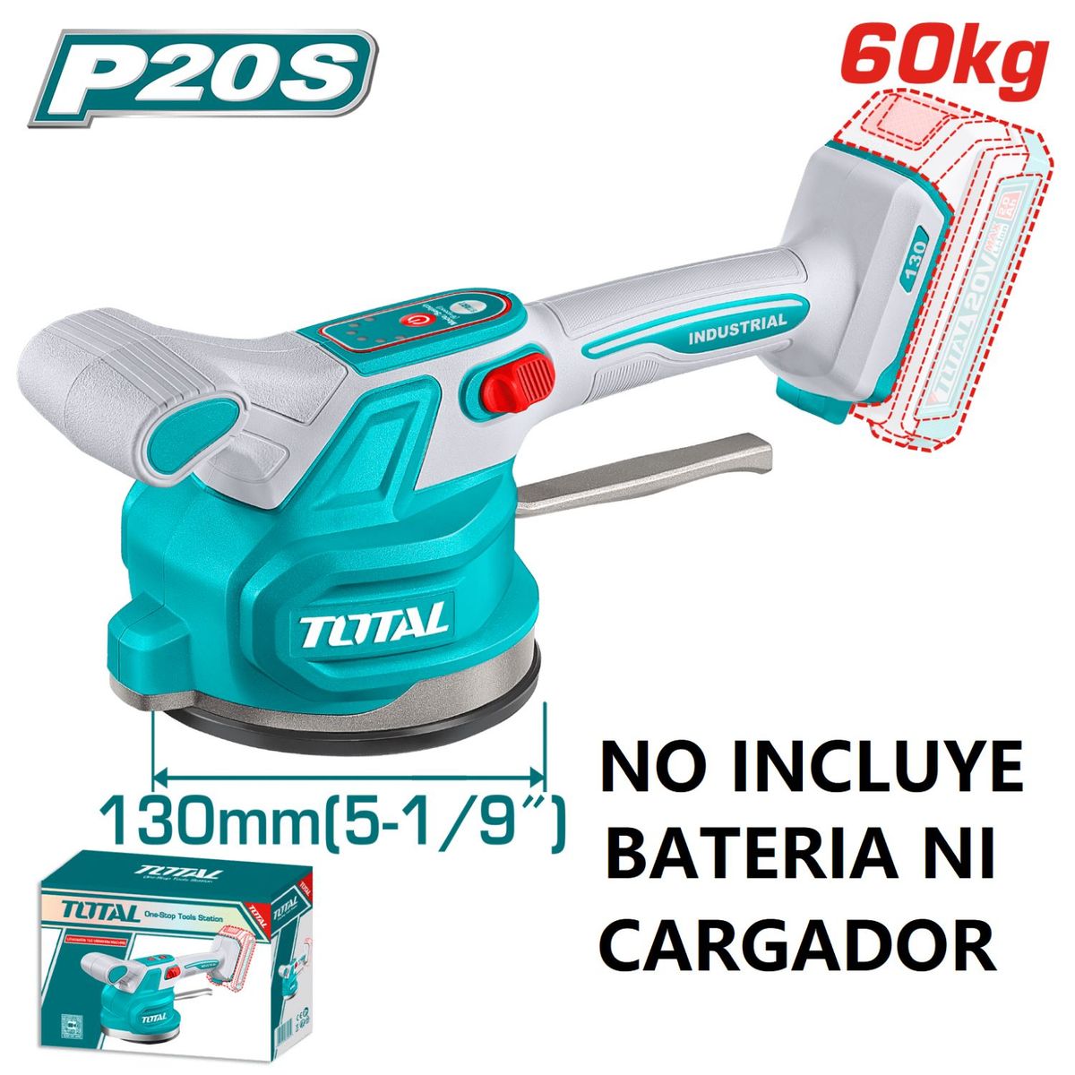 TOTAL TOOLS - Vibrador De Mayólica Ventosa 20v 60kg Cabezal Total - TTVLI2001
