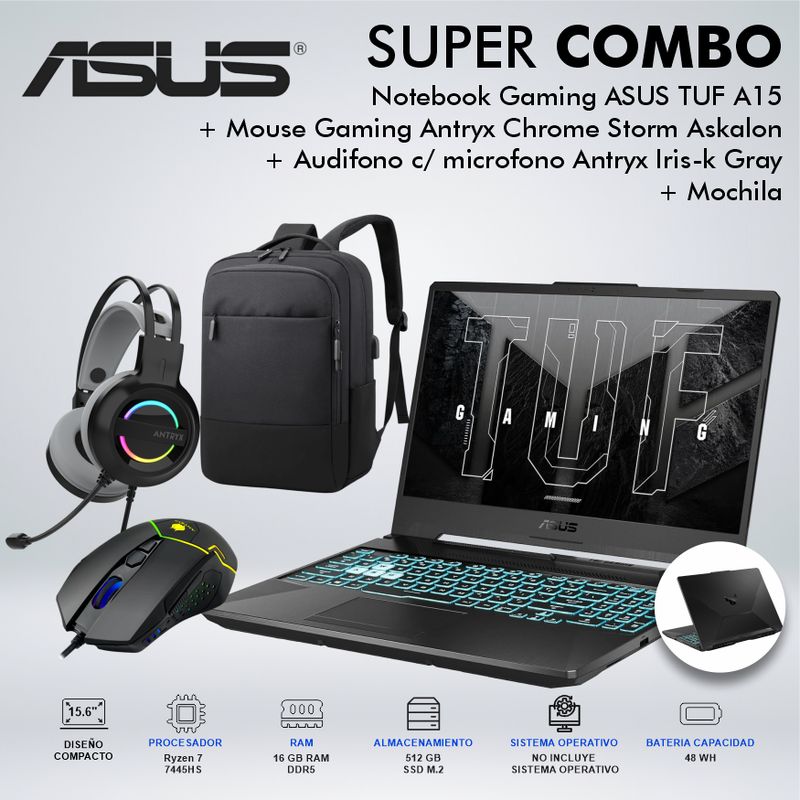 ASUS - LAPTOP GAMING ASUS TUF A15 RYZEN 7 7445HS MEMORIA 16GB DISCO 512GB