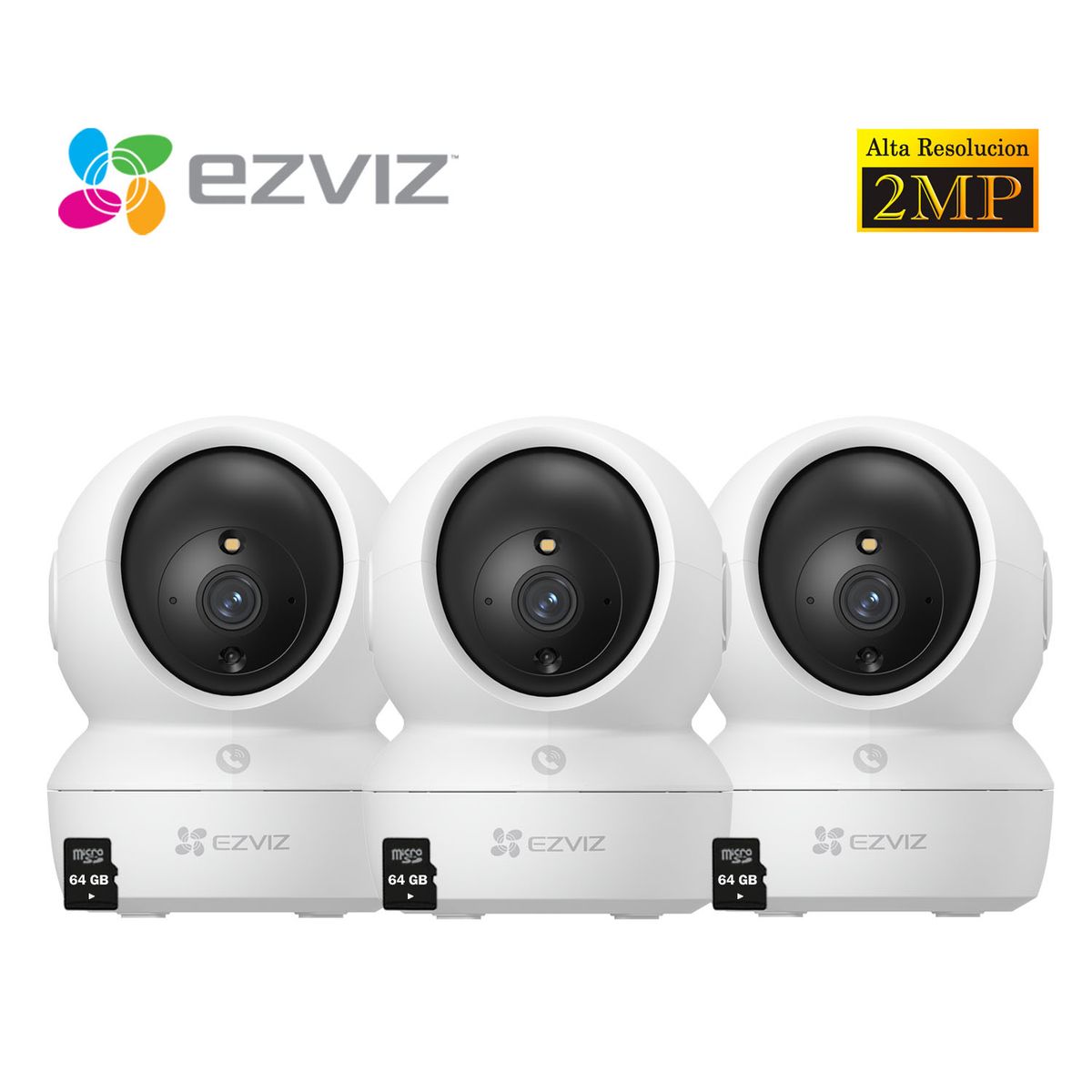 EZVIZ - Ezviz Kit 3 Cámaras Seguridad H6C PRO 2MP Audio Doblevía Botón llamada 64GB