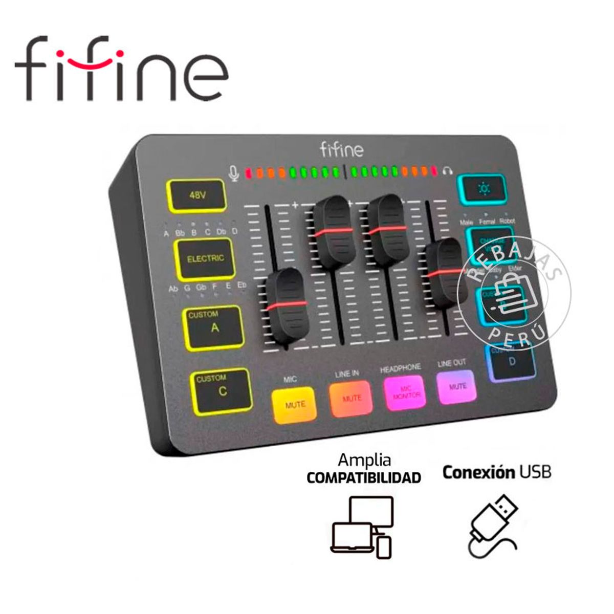 FIFINE - Mixer Fifine SC3 Black Interfaz de Audio USB 16bit48kHz portátil