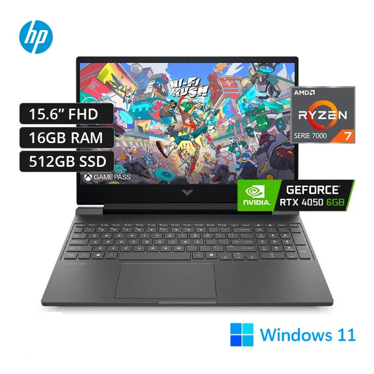 HP - Laptop HP VICTUS RYZEN 7 7445HS, RTX 4050 6GB, RAM 16GB DDR5, SSD 512GB M.2, WIN 11, 15.6" FHD 144HZ