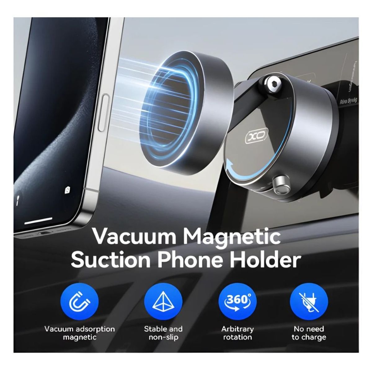 LDNIO - Soporte Mágnetico para Telefono 360° con Ventosa Negro XO-C170