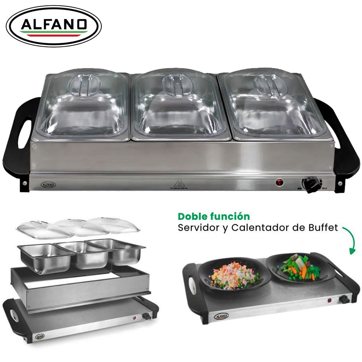 ALFANO - Samovar Calentador y Servido Buffet de 3 divisiones