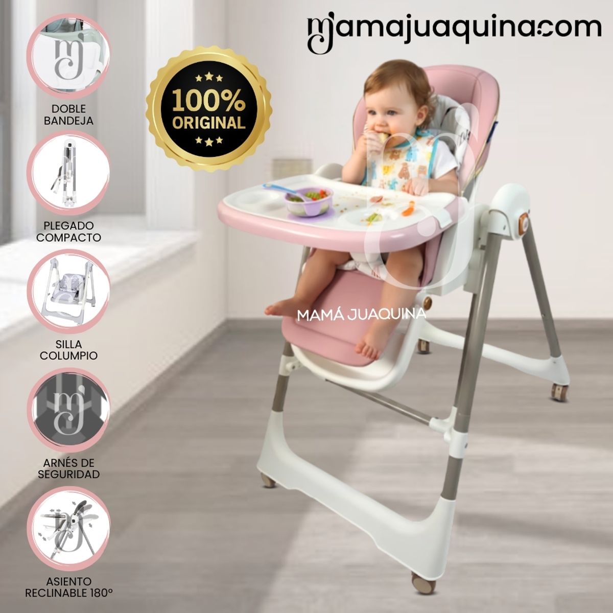 BABY - Silla de Comer Columpio 2 en 1 «KING» Edición Limitada Pink