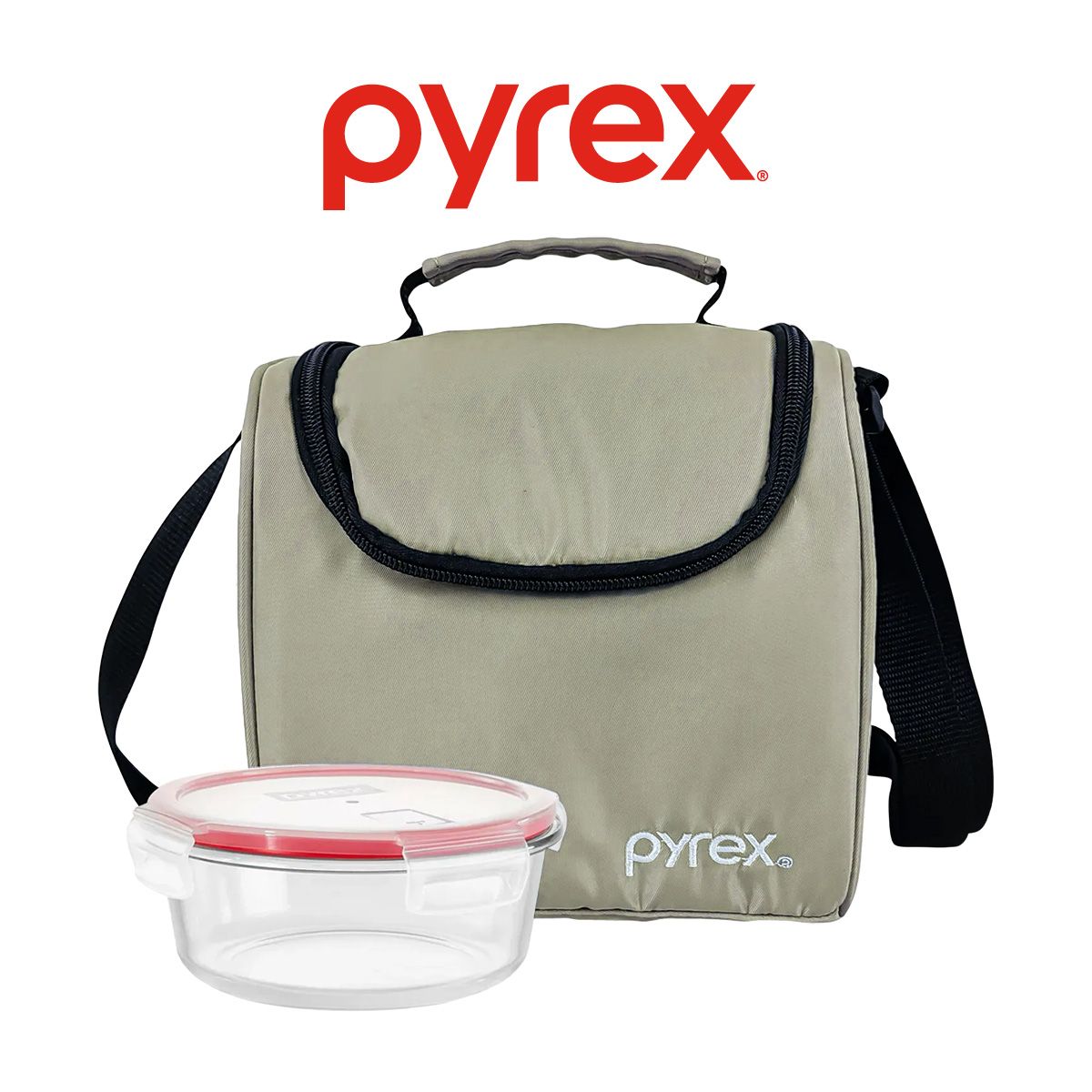 PYREX - Lonchera Pyrex Térmica Clasico Gris con Taper Refractario Red 600 ml