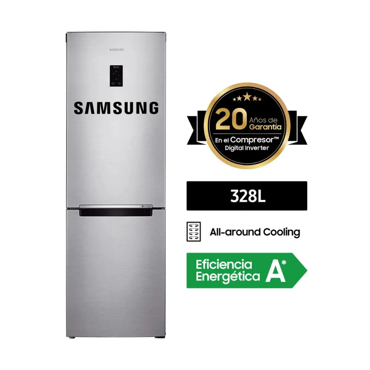 SAMSUNG - Refrigeradora Samsung 328LT All Around Cooling RB33J3230SAPE Plateado