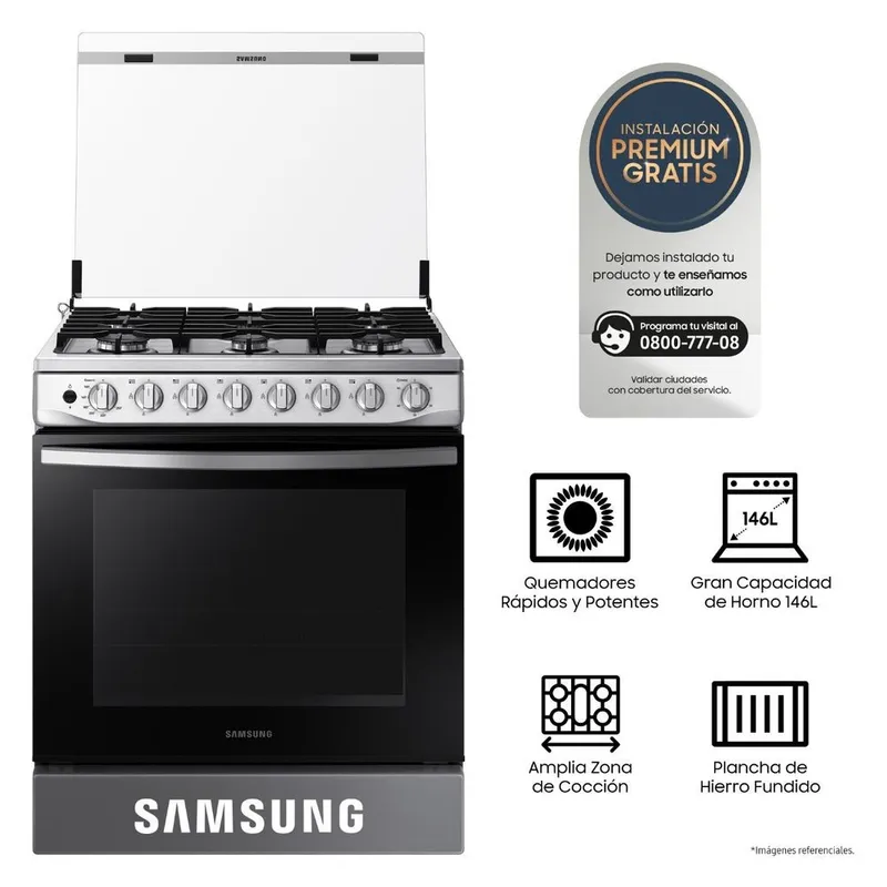 SAMSUNG - Cocina a Gas Samsung 6 hornillas con Plancha NX52T5311PS