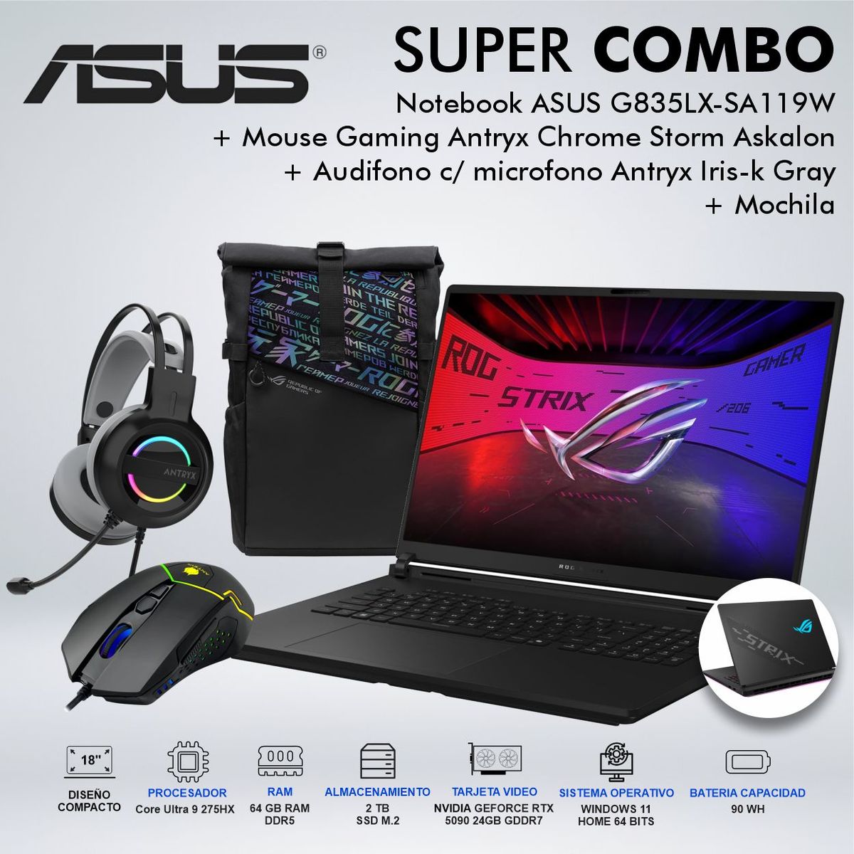 ASUS - LAPTOP GAMING ASUS G835LX-SA119W CORE ULTRA 9 275HX  MEMORIA 64GB DISCO 2TB