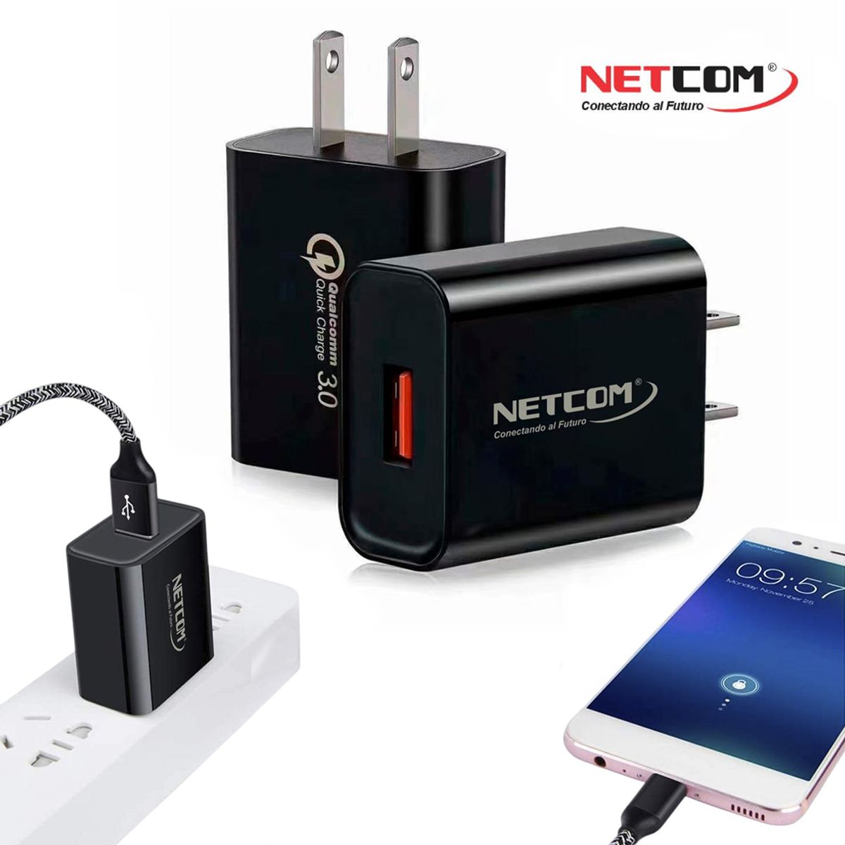 NETCOM - Cargador de Pared CARGA RAPIDA PD 20W QC3.0 usb 3.0 tipo C NETCOM