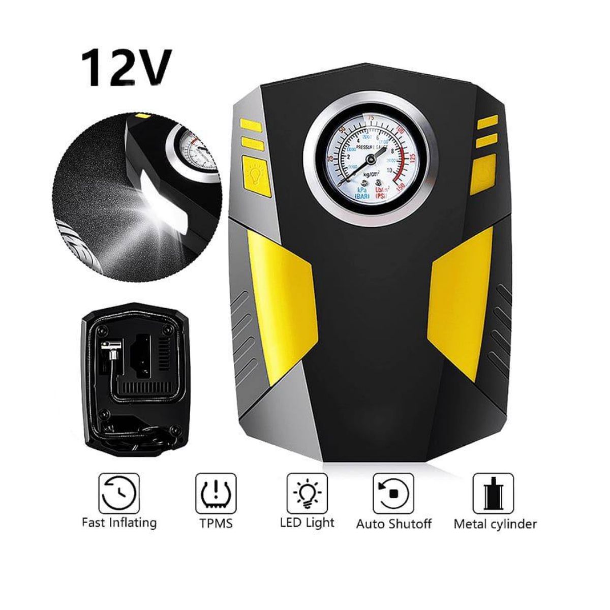 GENERICO - MINI COMPRESOR DE AIRE PORTATIL- INFLADOR DE NEUMATICOS