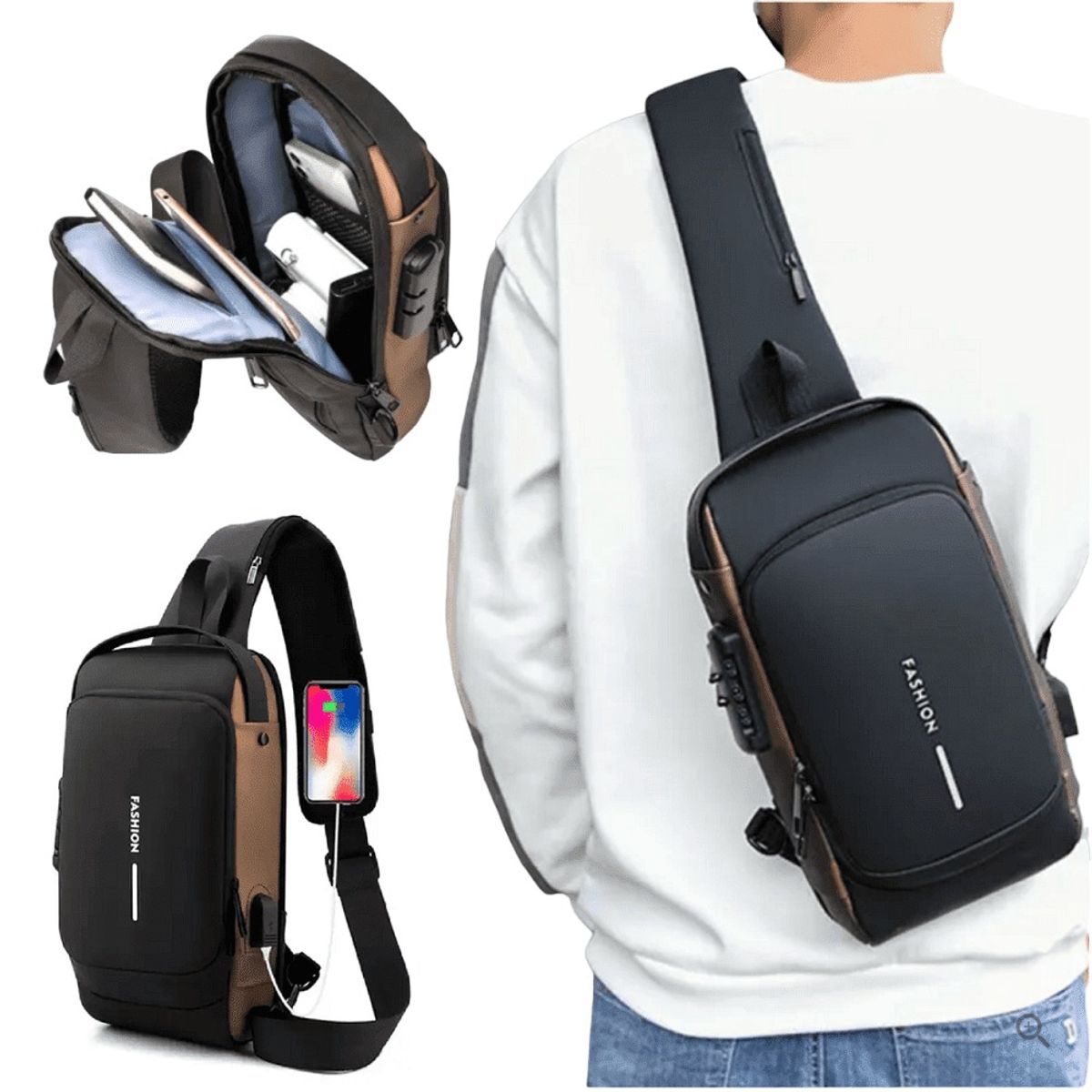 GENERICO - Pechera Morral Antirrobo Fashion Con Candado y Usb Urbano Deportivo