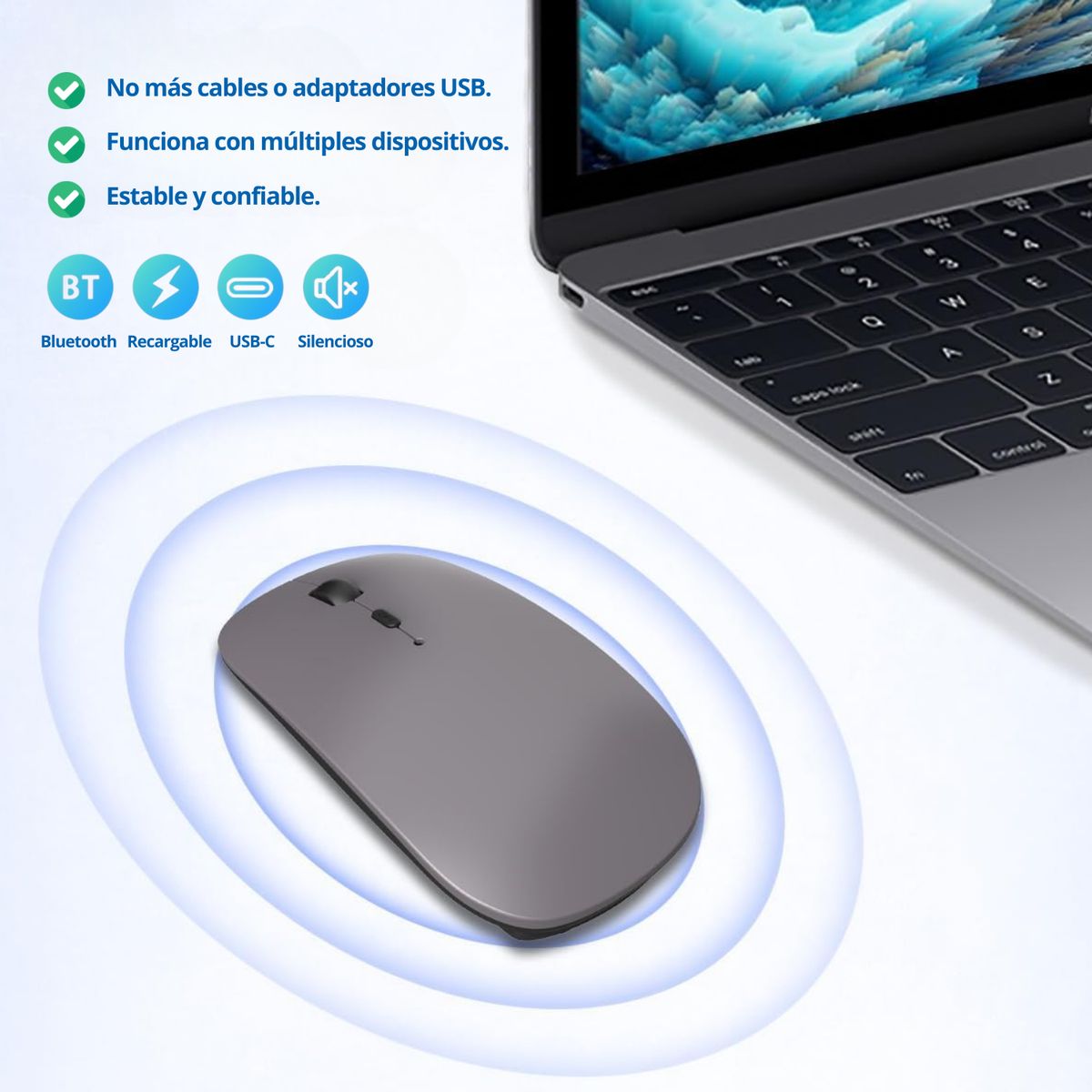 GENERICO - Mouse inalámbrico para Macbook  iPad - Recargable - Plateado