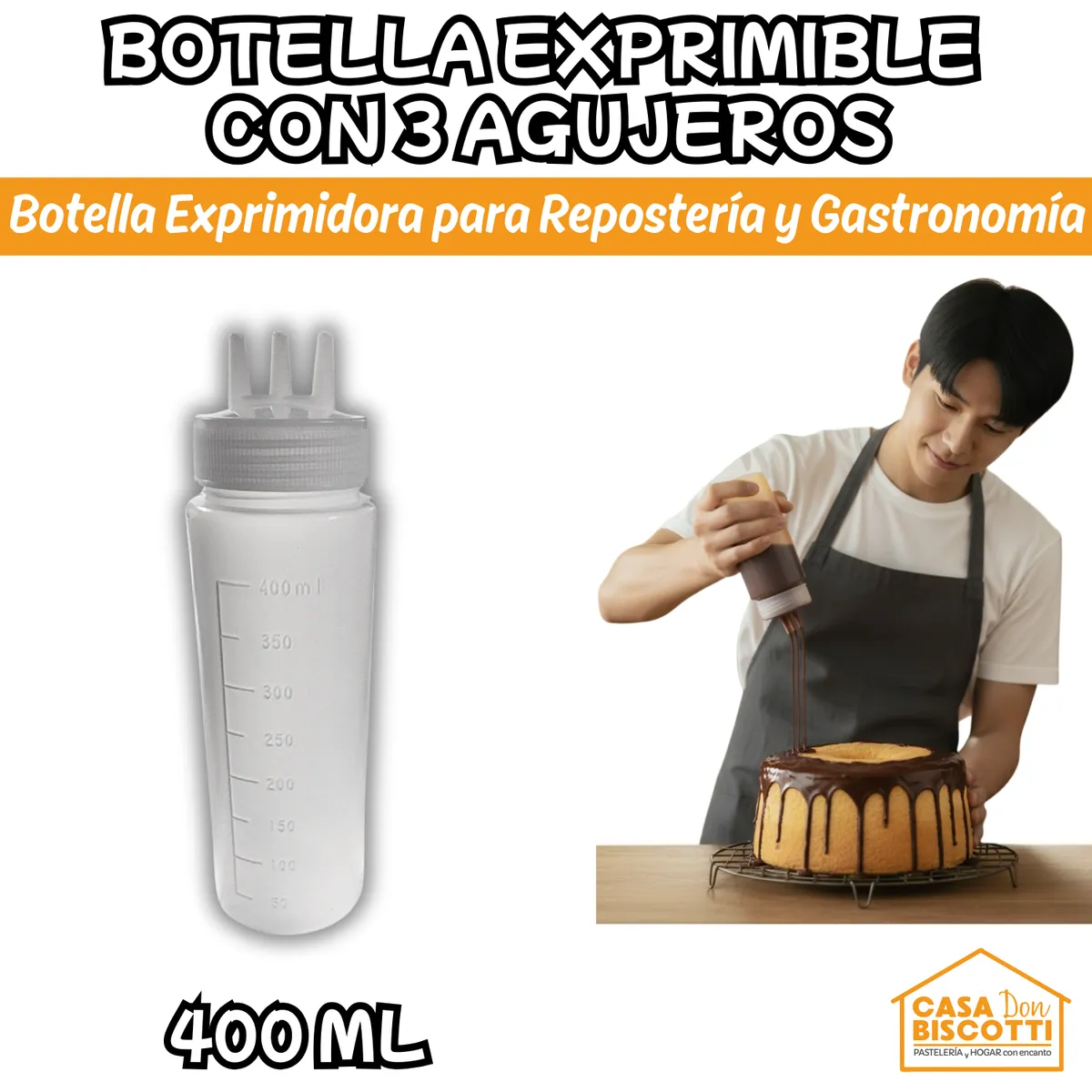 GENERICO - Botella Dispensadora Exprimible de Cremas 400ml con Triple Boquilla