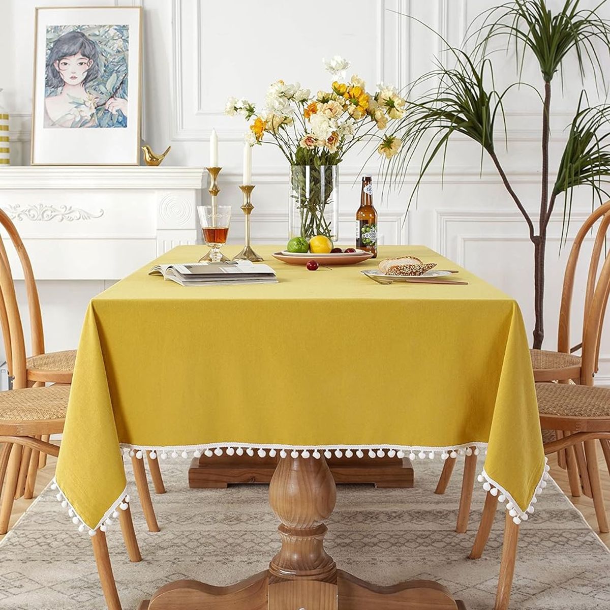 PUREPOWER - Mantel Nórdico Amarillo con Flecos 140x180cm