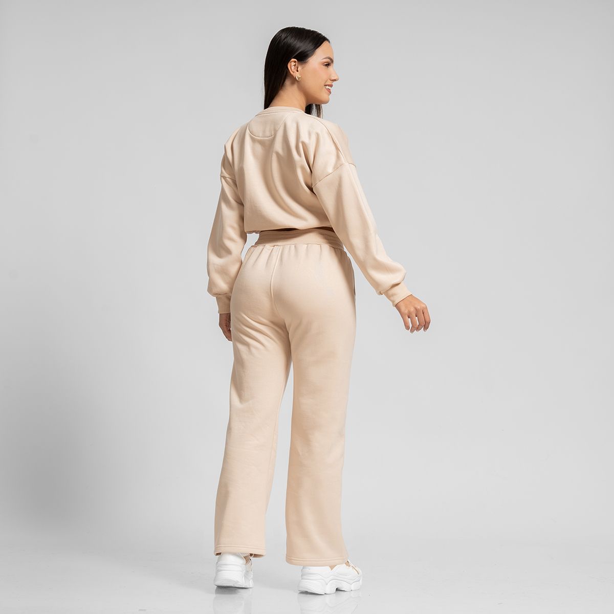 ONHUL - Conjunto buzo para mujer polera y jogger palazzo beige