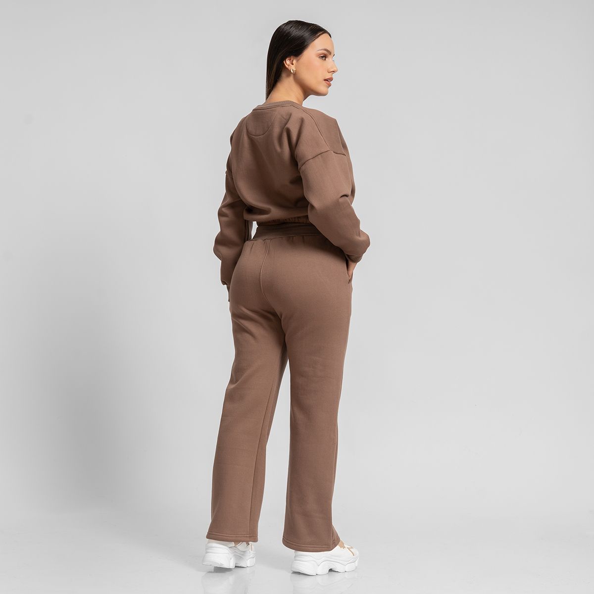 ONHUL - Conjunto buzo polera y jogger palazzo marrón para mujer