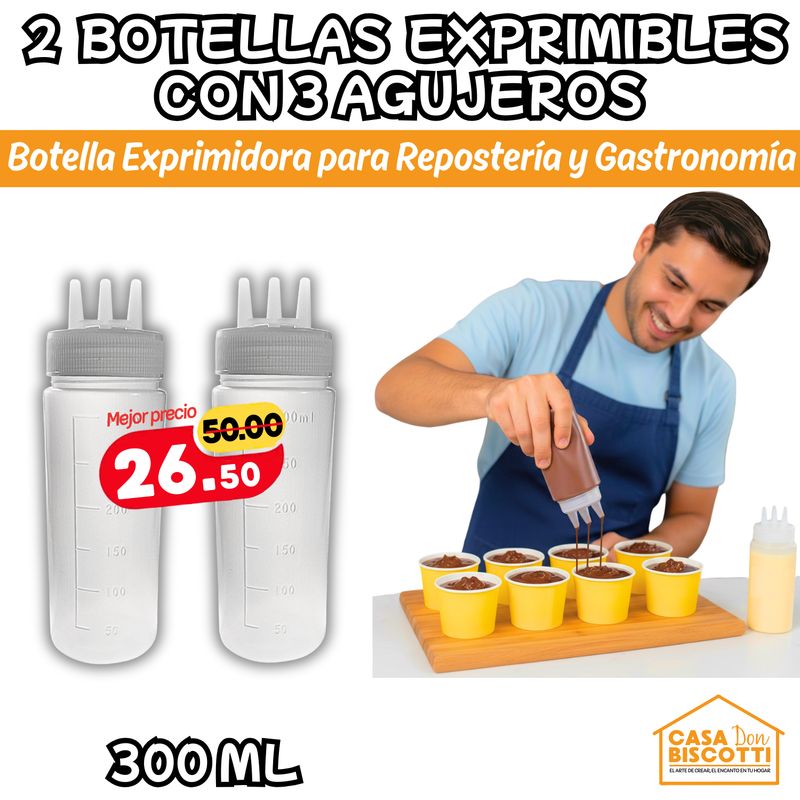 GENERICO - Botellas de Precisión 300ml + Botella 3 agujeros para salsas PACK X2