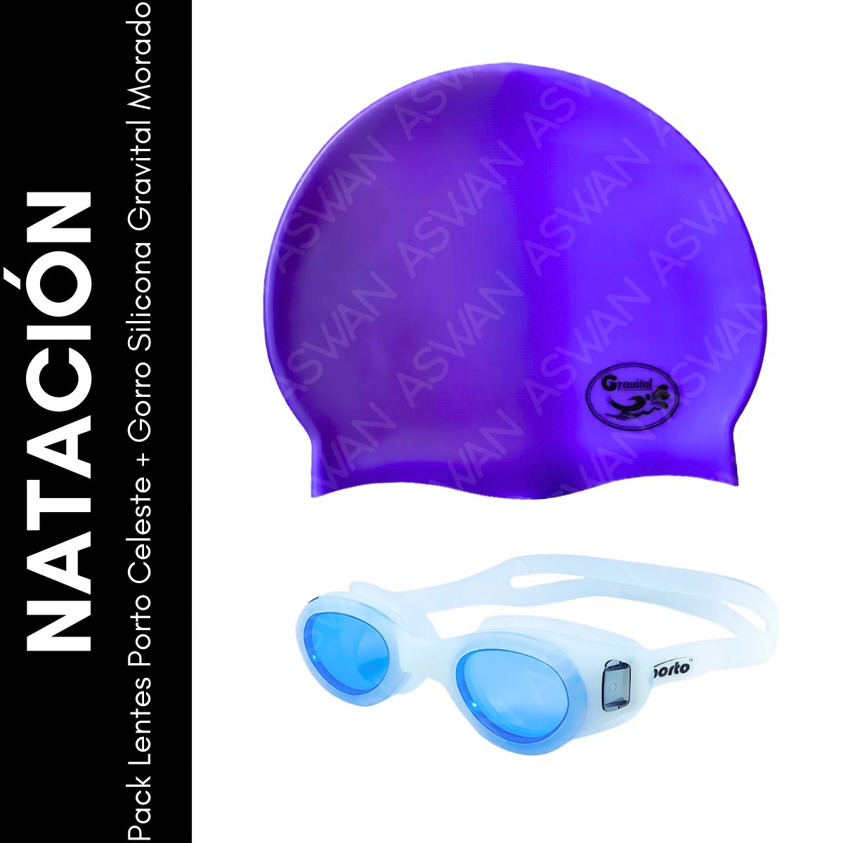 GENERICO - Pack Lentes Porto Celeste + Gorro Silicona Gravital Morado
