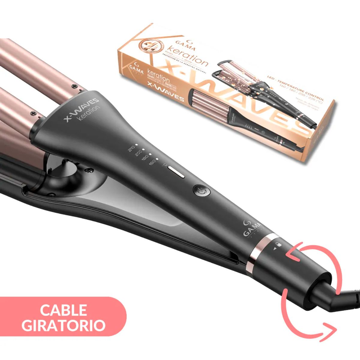 GAMA - Rizador de Cabello Gama X-Waves Led Keration 3D Barril de 16mm