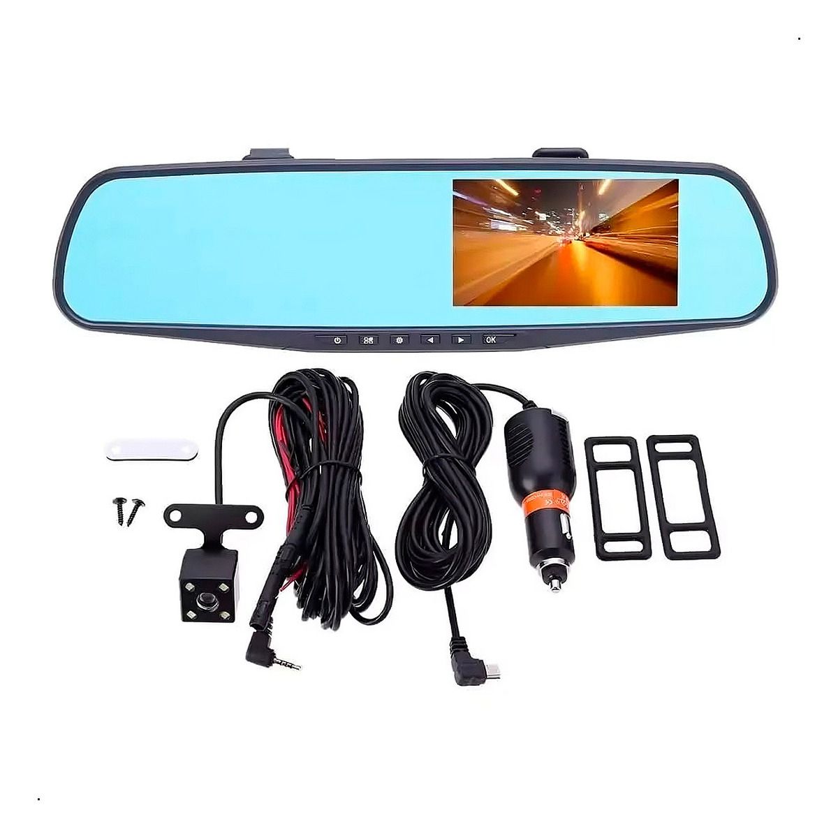 PREMIUM - Espejo Retrovisor Carro Cámara Frontal Retroceso + Cargador