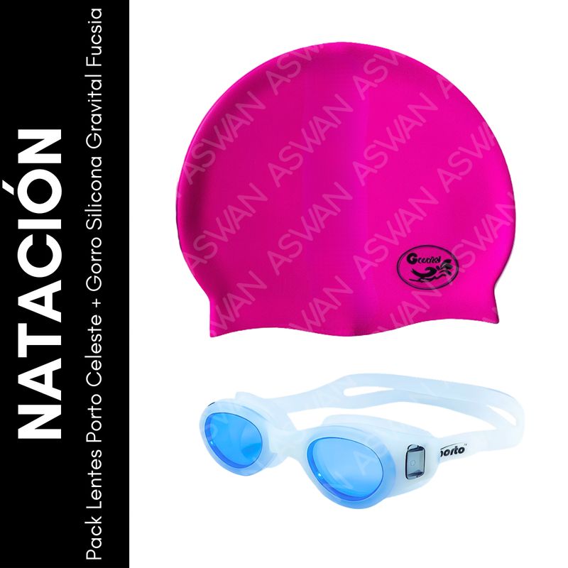 GENERICO - Pack Lentes Porto Celeste + Gorro Silicona Gravital Fucsia