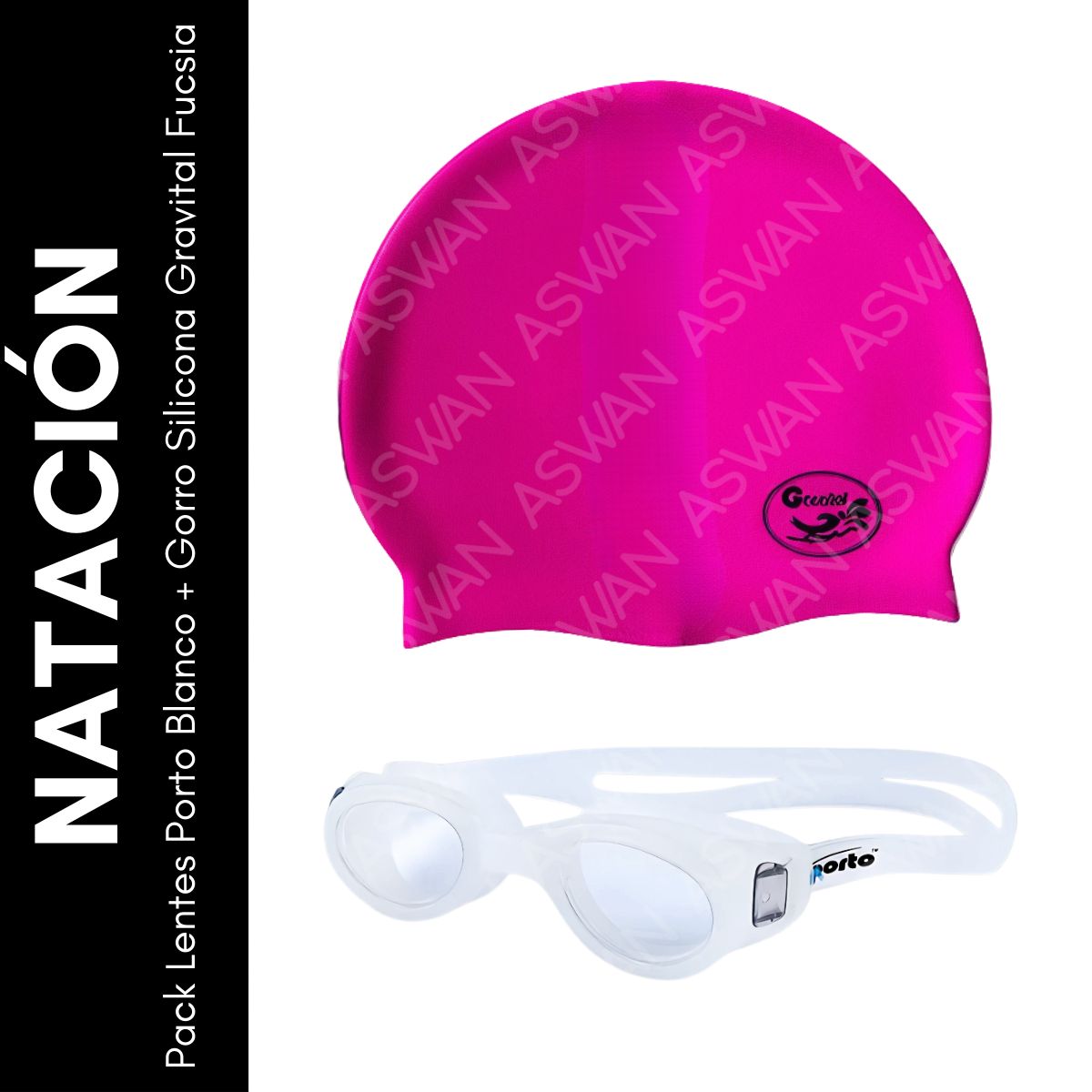 GENERICO - Pack Lentes Porto Blanco + Gorro Silicona Gravital Fucsia