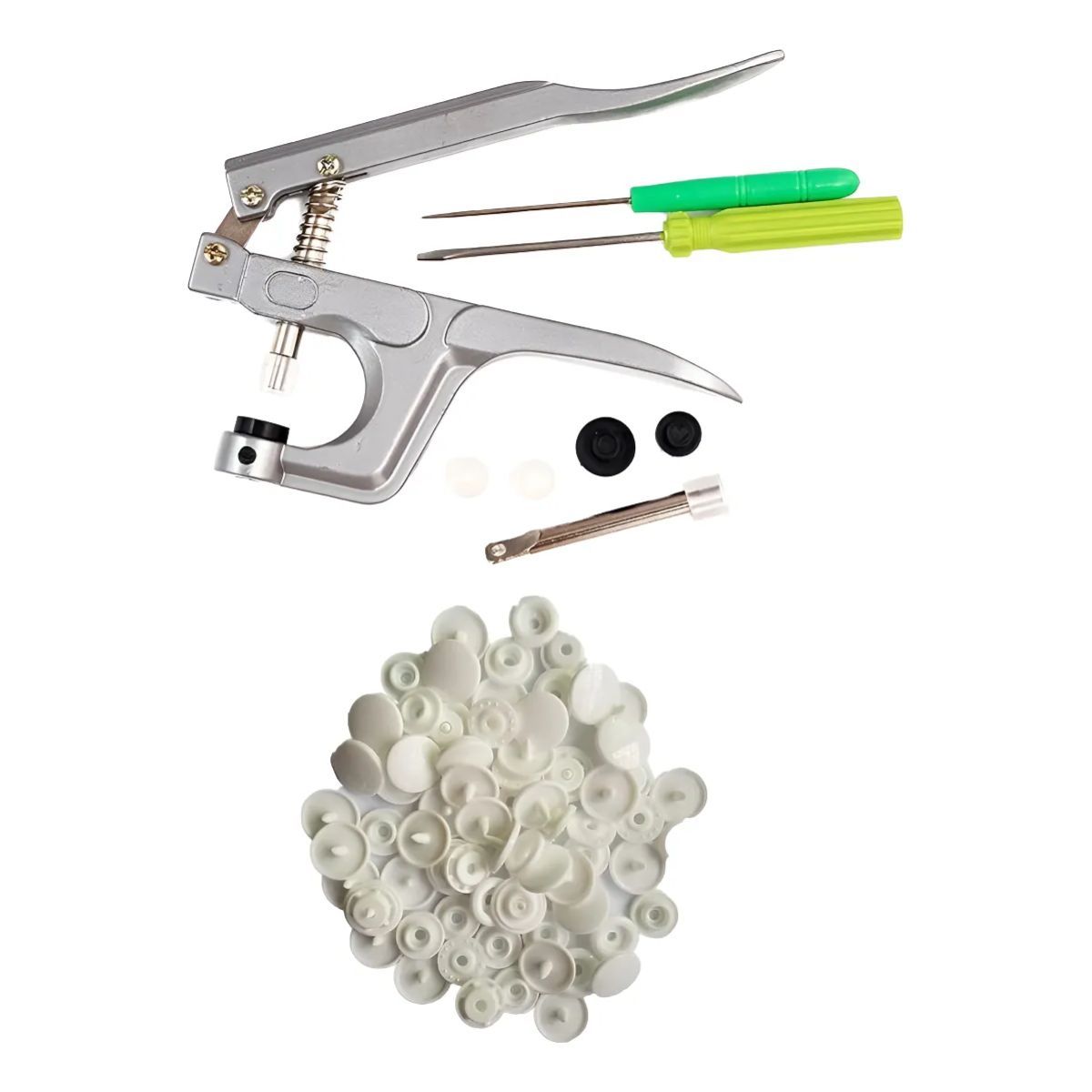 GENERICO - 100 Juegos De Broches Plástico Snaps Blanco + Alicate Manual