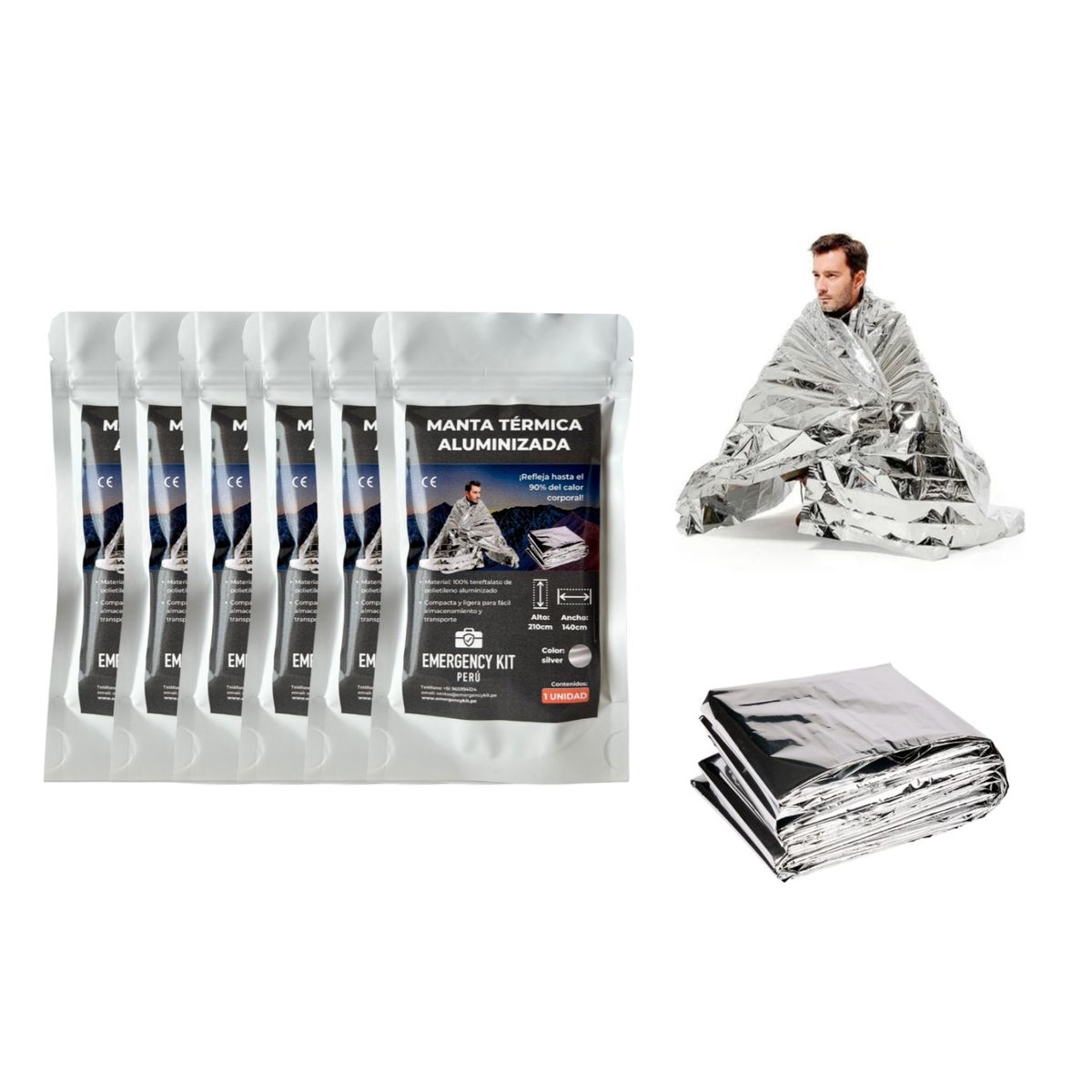 EMERGENCY KIT PERU - Manta Térmica Aluminizada para Emergencias - pack x6