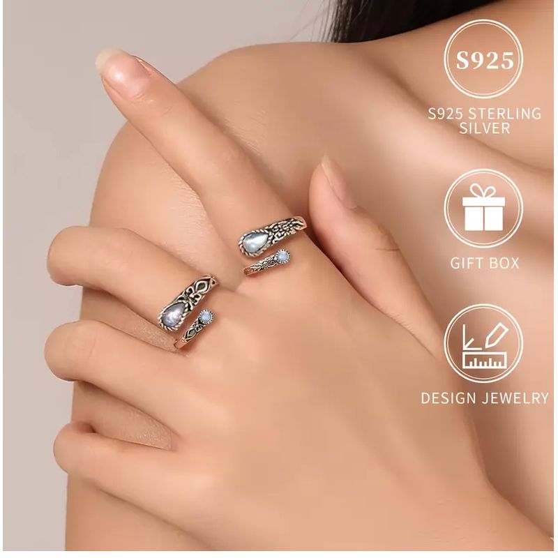 GENERICO - ANILLO ELEGANTE DE 925 PLATA ESTERLINA CON PIEDRA DE LUNA