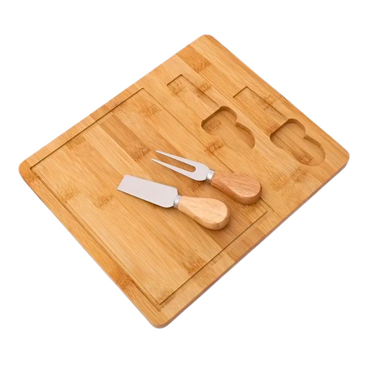 HYGGE - Tabla para Quesos de Bambú con Cuchillo Plano y Tenedor