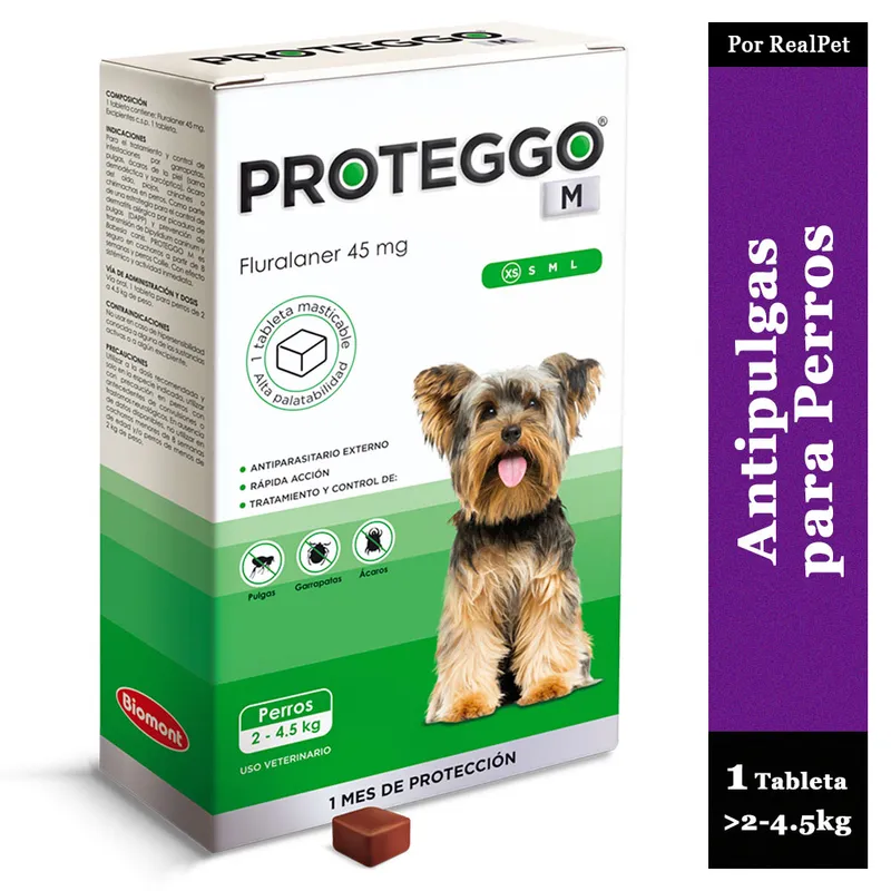 PROTEGGO - Antipulga Masticable Proteggo 1M para Perros de 2 - 4.5 kg