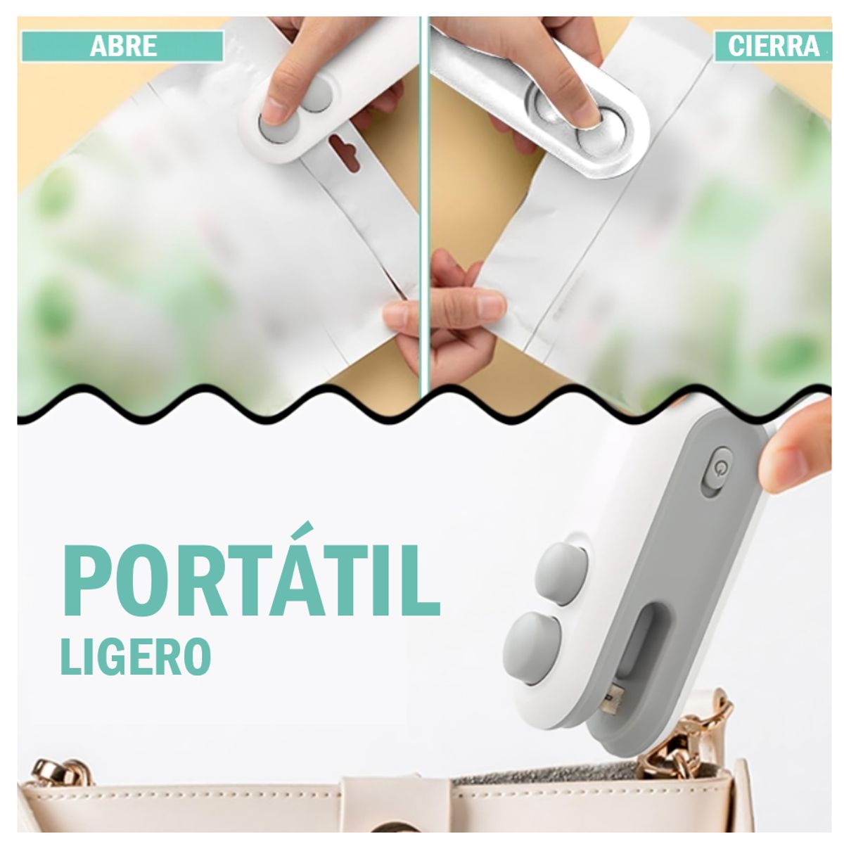 GENERICO - Sellador cortador de bolsas 2 en 1 magnético Recargable - Blanco