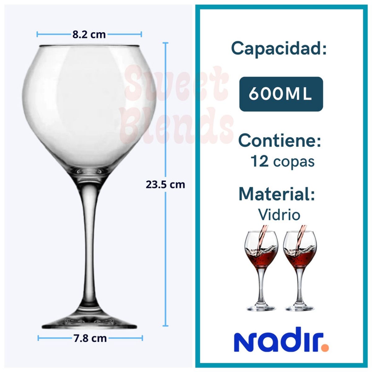 NADIR - Copa Nadir Prestige 600ml Vidrio Resistente Gran Capacidad X12