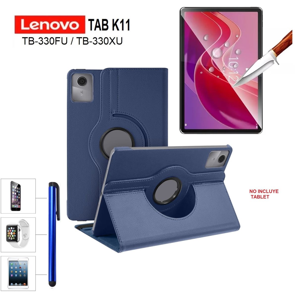 GENERICO - Funda Giratoria + Mica + Lapiz para Lenovo Tab K11 2024 TB330FUP 330XU