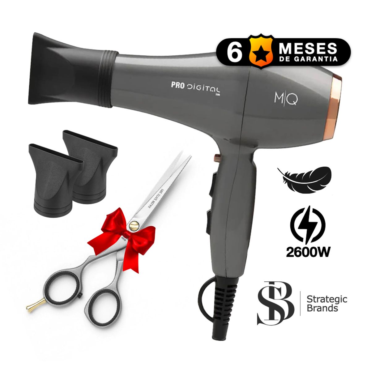 MQ PROFESIONAL - SECADORA PROFESIONAL PRO DIGITAL 2600W  + TIJERA MICRODENTADA 6 PULG