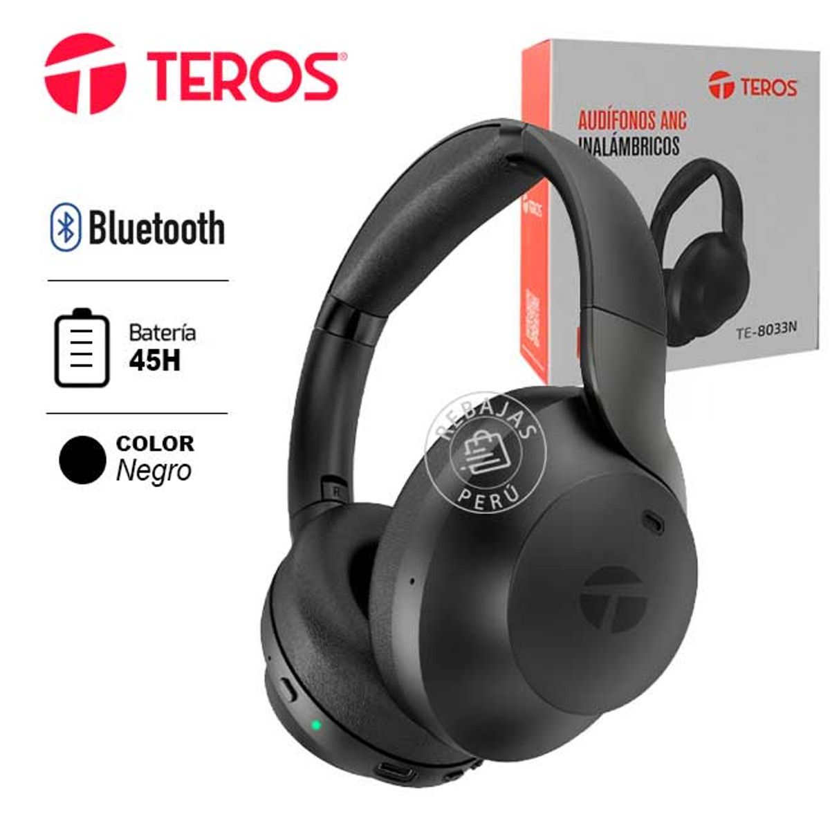TEROS - Auriculares Inalámbricos TEROS TE-8033N ANC Bluetooth 5.3 Negro