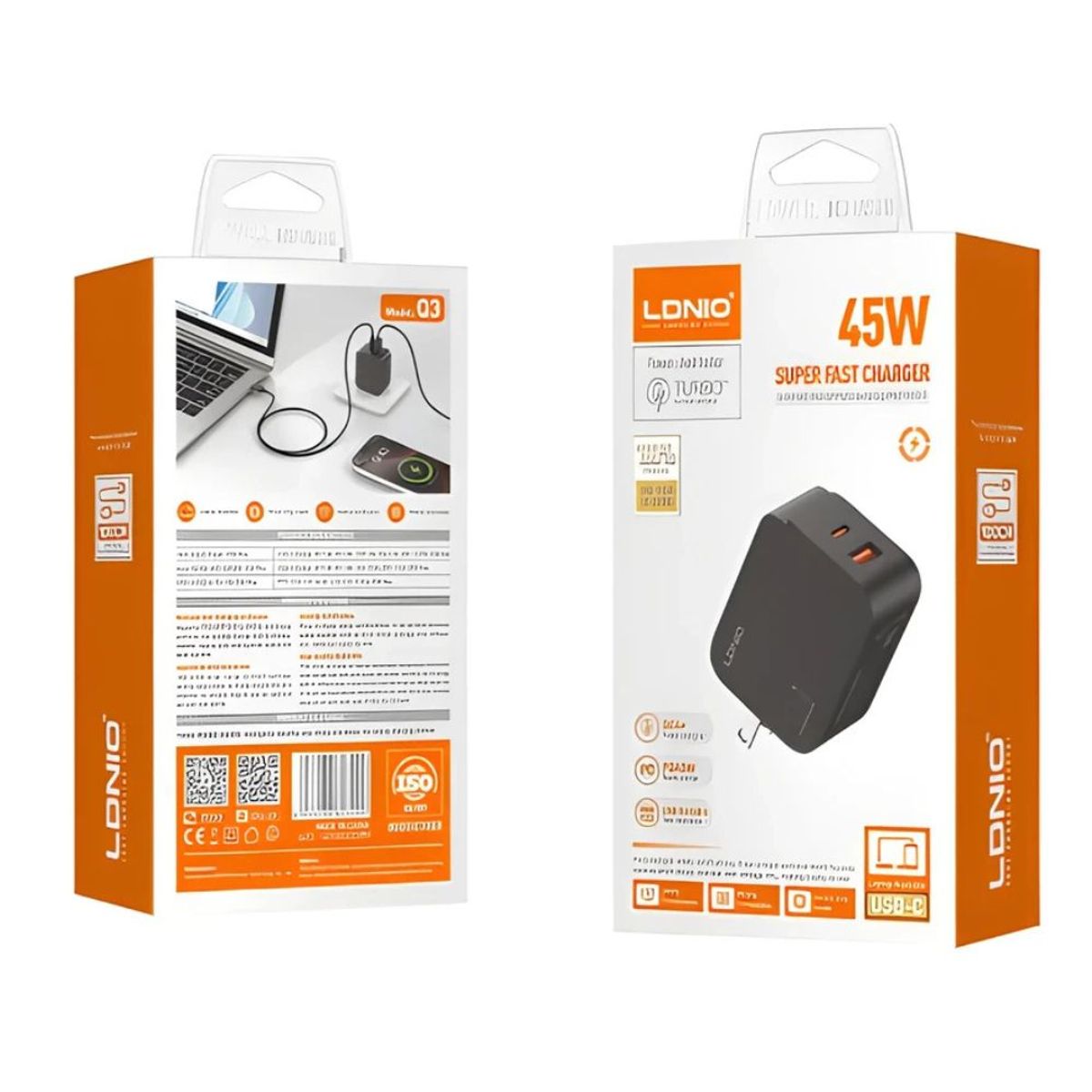 LDNIO - Cargador de 45W Carga Súper Rápida Ldnio Q3 Incluye Cable Tipo C a C