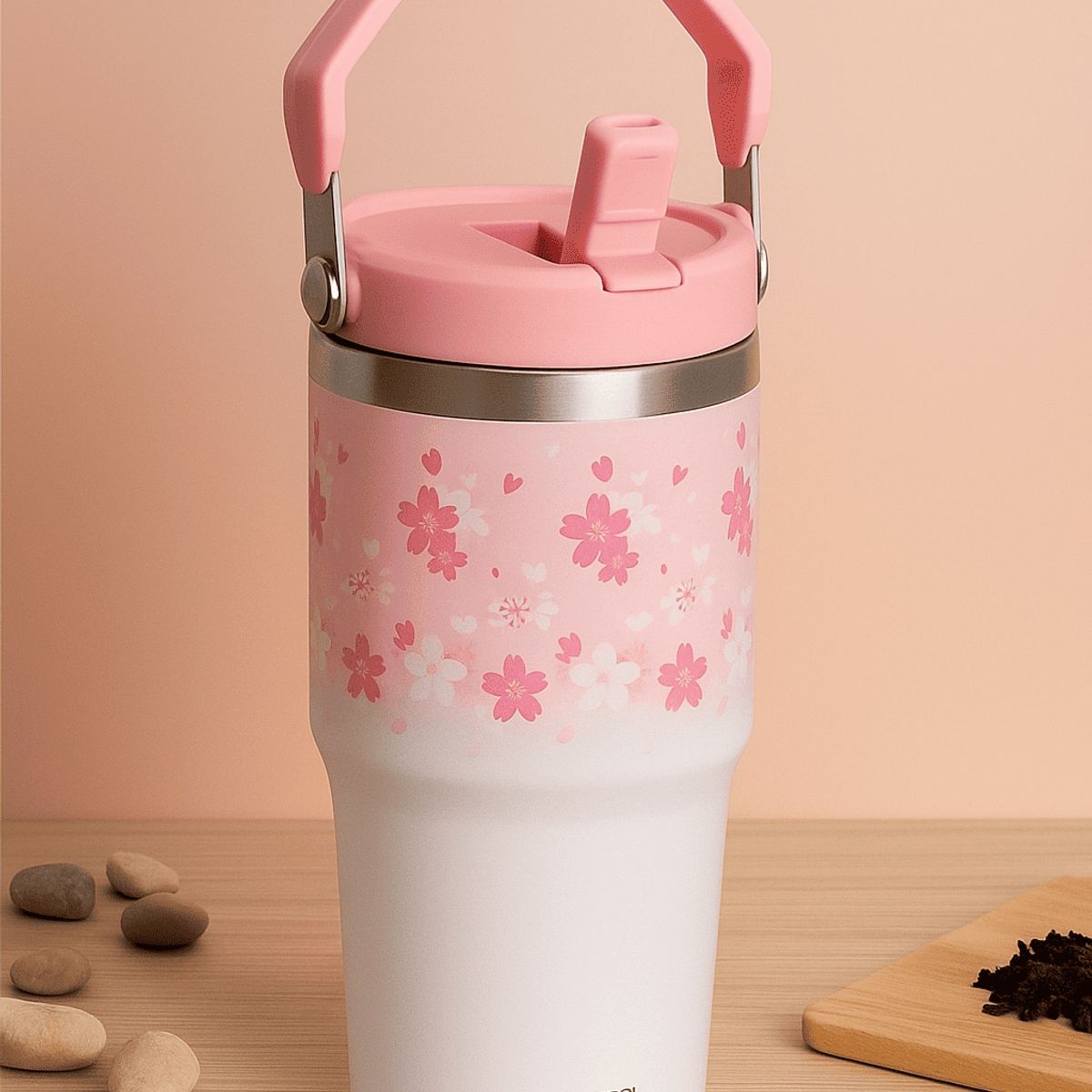 GENERICO - Termo Cherry Blossom rosado 650ml Conserva Frío y Calor