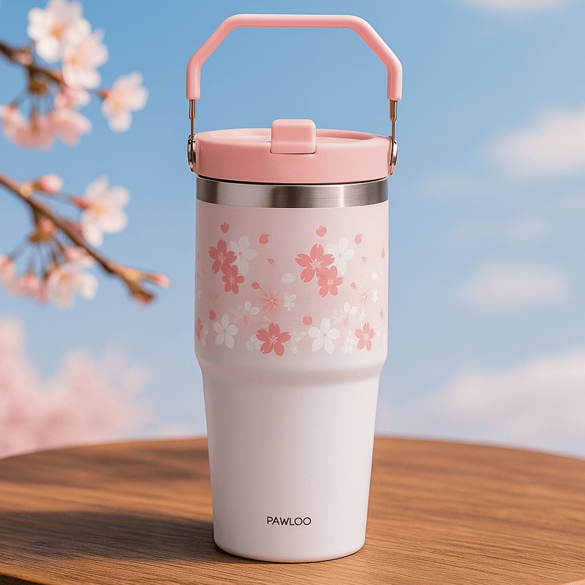 GENERICO - Termo Cherry Blossom rosado 650ml Conserva Frío y Calor