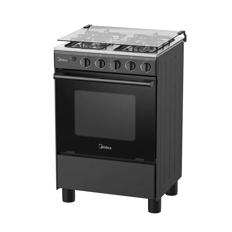 MIDEA - Cocina a Gas 24" Midea 4 Quemadores Negra + OSTER OLLA ARROCERA  BLANCO CKSTRC1700W