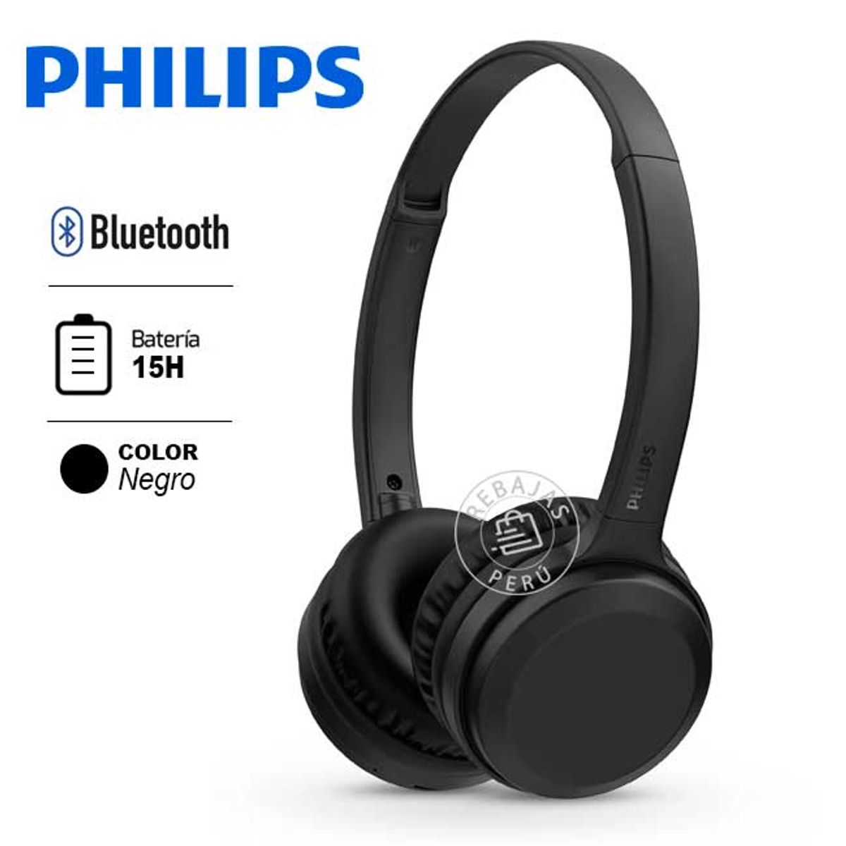 PHILIPS - Auriculares inalámbricos TAH1108BK/00 Bluetooth 5.2 30 mm 15 h batería