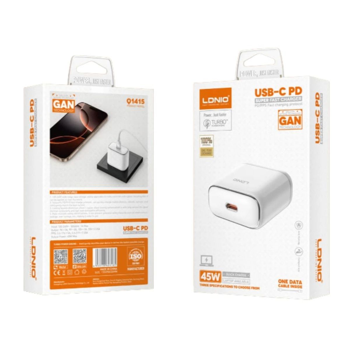 Cargador de pared 45W 1 puerto USB-C LDNIO Q1415, marca LDNIO - Foto Principal