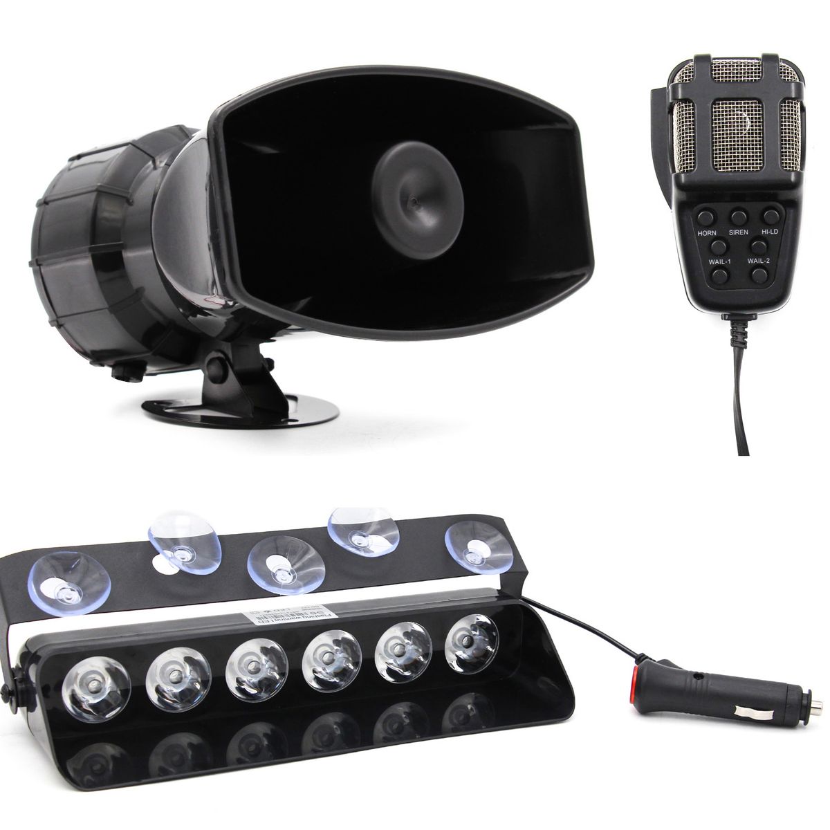 JET - Sirena 7 Ton 12V + Luz Policial 6 LED 15 Funciones 24.5cm