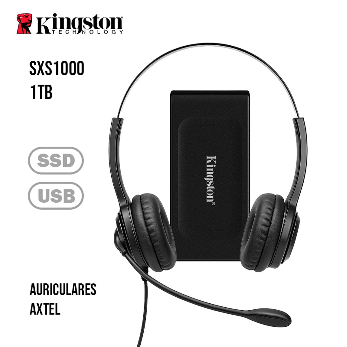 KINGSTON - Disco Solido Externo Kingston Xs1000 De 1tb Negro + Auriculares