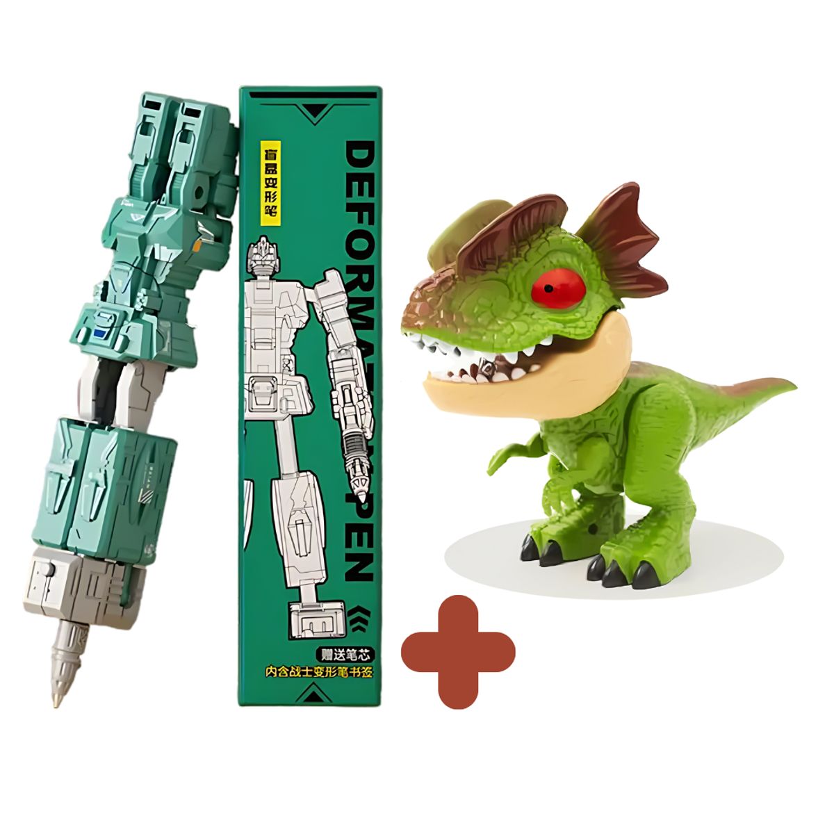 GENERICO - DINO 5 EN 1 VERDE + LAPICERO PARA NIÑOS DISEÑO TRANSFORMERS