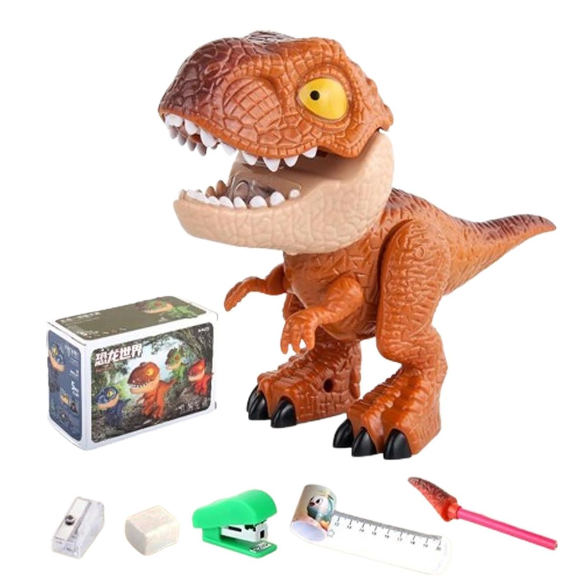 GENERICO - DINO 5 EN 1 MARRÓN + LAPICERO PARA NIÑOS DISEÑO TRANSFORMERS