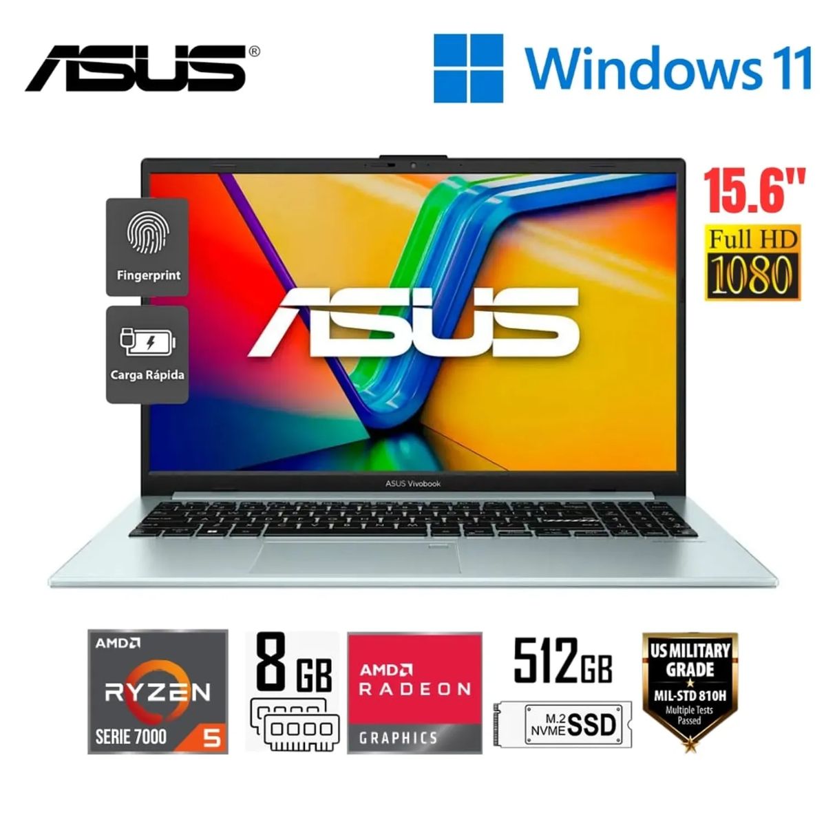 ASUS - Laptop Asus VivoBook Go 15” AMD Ryzen 5 7520U 8GB RAM 512GB SSD FHD Windows 11 - E1504FA-NJ365W