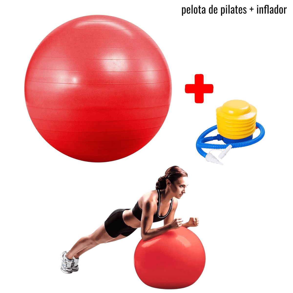 HOLGU - Pelota de Pilates con Inflador - Ideal Yoga Fitness Rojo